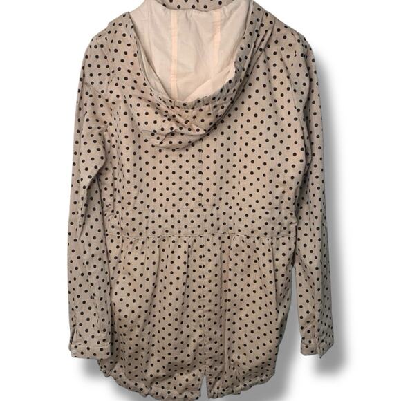 Tulle Anthro Jacket Women's Sz X-Small Full Zip Polka Dot Beige Black Hooded - Picture 2 of 6